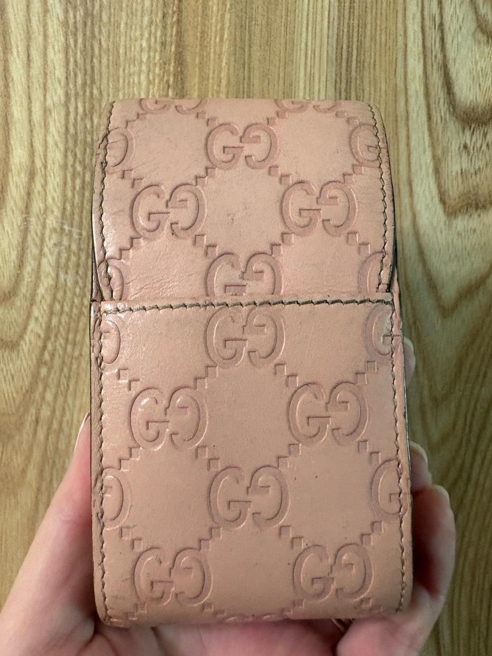 Auth Gucci Pink Leather Cigarette lipstick Case multi pouch